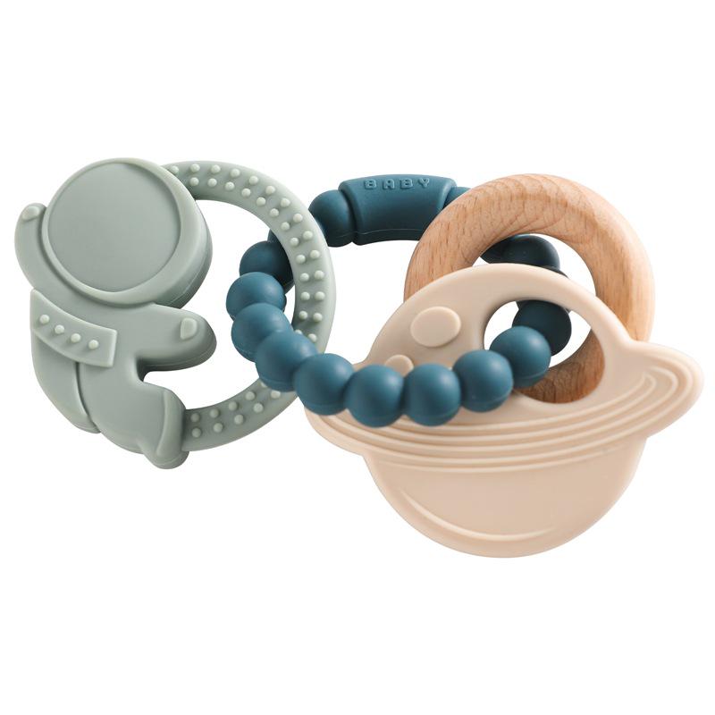 Silicone & Beech Wood Baby Teething Bracelet and Soothing Ring