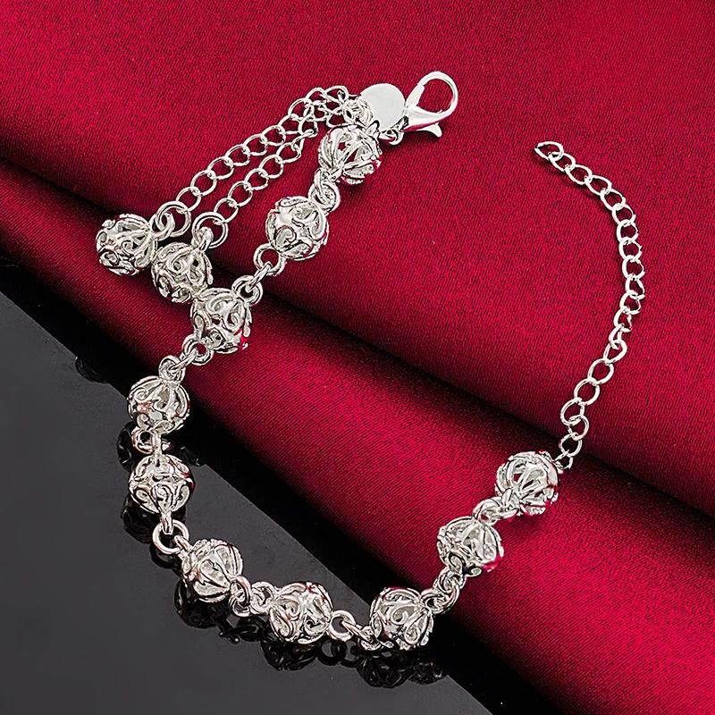 ALITREE 925 Sterling Silver Full Hollow Ball Bead Bracelet For Woman Chain Wedding Accessories Birthday Party Fashion Jewelry