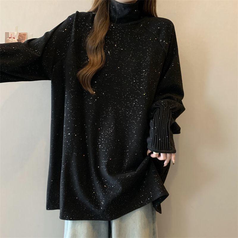 Sweater for Women Autumn Winter Thickened Warm Knitted Stretchy Long Sleeve Oversize Long-neck Tops