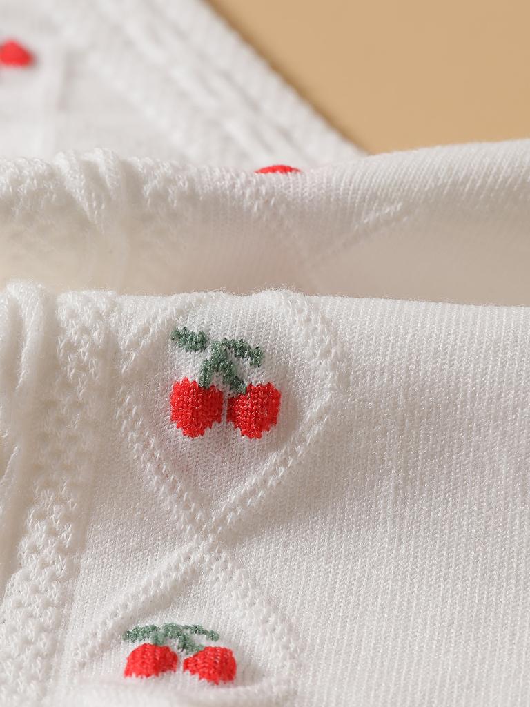 1 pack Cotton Socks Versatile Knitted Cute Girl Sweat Absorption Cherry pattern Mid-calf Casual Socks