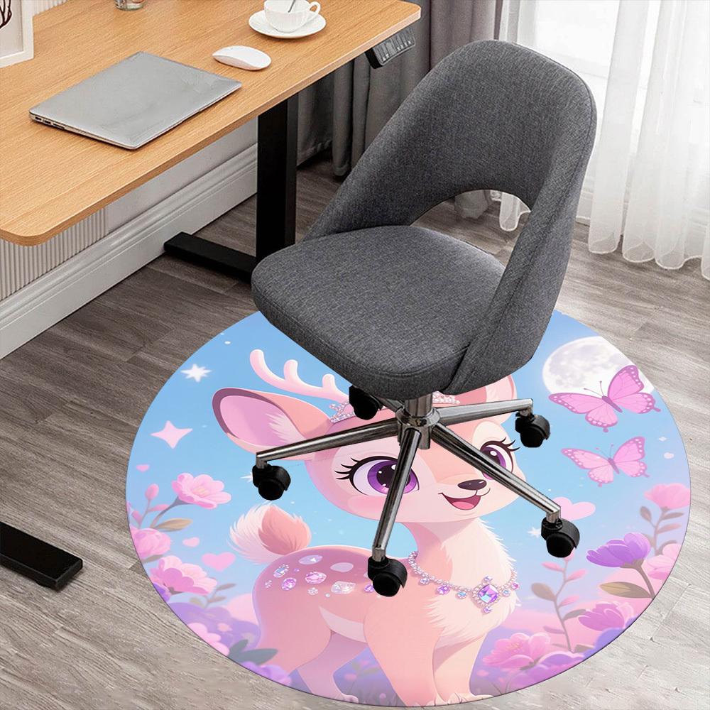 1PC Deer Princess Flowers Round Chair mat Area Rug - Non-Slip, Floor Mat for Office, Bedroom, home decor Christmas Gift c0528003