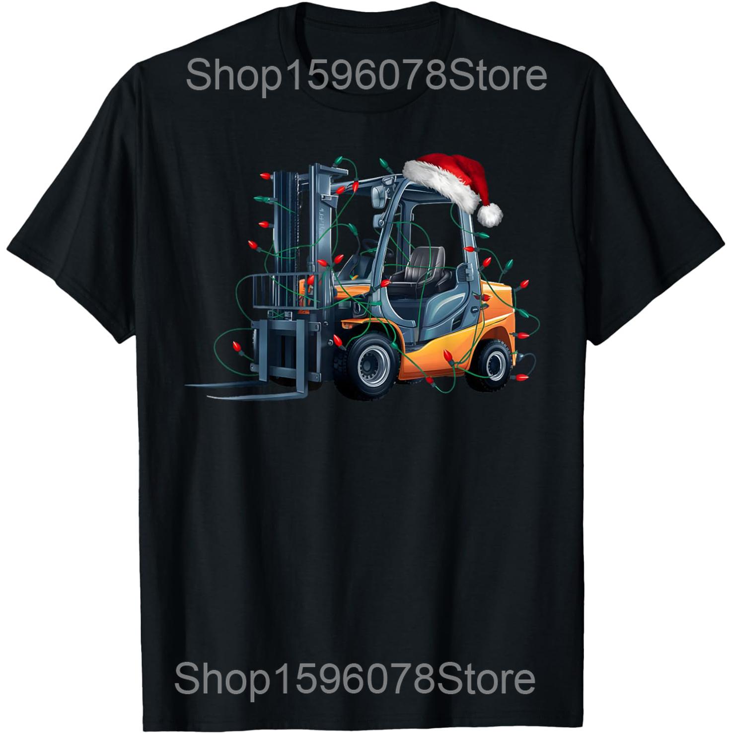 

Forklift Christmas Tree Lights Funny Forklift Xmas T Shirts Men Cotton Humor Streetwear Tee Short Sleeve Unisex Loose Clothing S