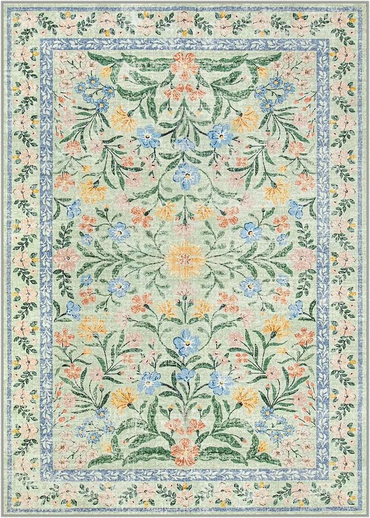 Wohnzimmerteppich Rutschfest Weich Maschinenwaschbar Fußmatte Böhmischer Rosa Blumenteppich Schlafzimmer Heimdekoration Matten Waschbare Teppiche