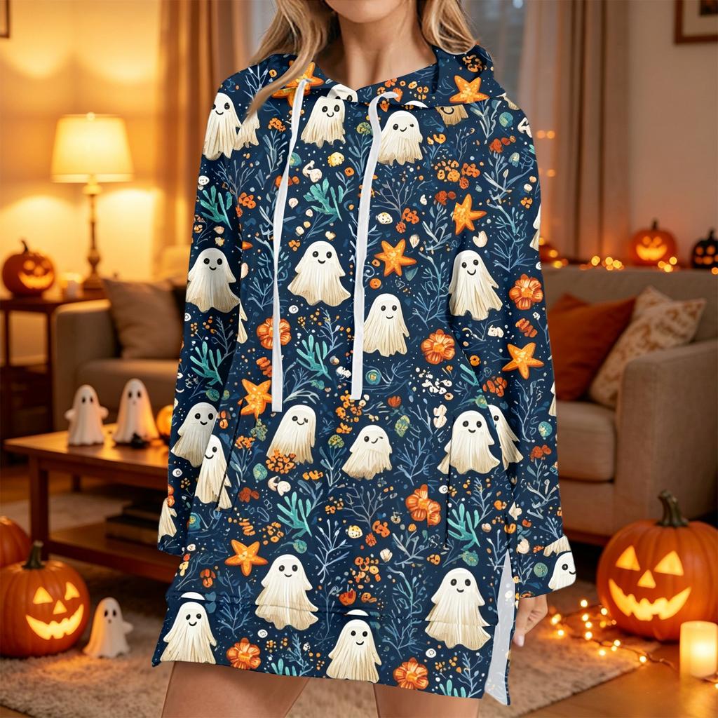 Women's Fashion Casual Long Sleeve Hoodie with Halloween Print for Fall