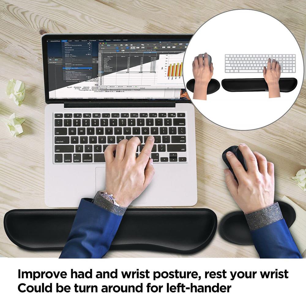 Keyboard Wrist Rest Mouse Pad with Wrist Support Memory Foam Keyboard Pad Set Ergonomic Mousepad for Office Gaming PC Laptop