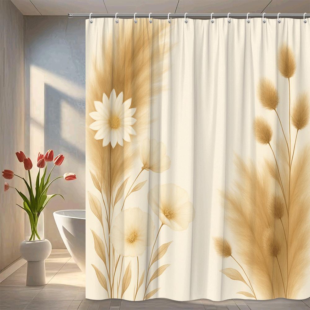 

Golden Wheat Field Shower Curtain White Daisy Flowers Natural Botanical Design Rustic Farmhouse Decor Waterproof Quick Setup W60H190(CM)-1 Pcs
