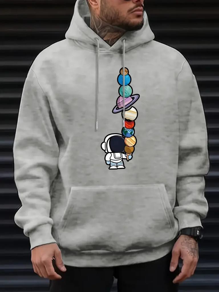 2025 Men's Hooded Sweatshirt Oversized Street Pullover with Astronaut and Planets Geometric Print Autumn and Winter Casual Wear