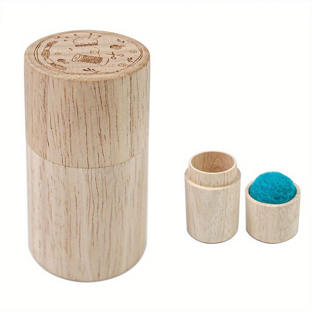 Vintage-Inspired Wooden Sewing Needle Organizer - Compact Cylinder Storage For Hand Sewing & Knitting Supplies
