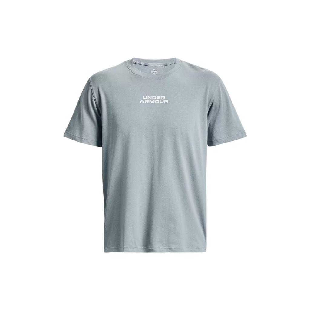Under Armour Outline Letter Print Round Neck Short Sleeve T-Shirt Men Tops Blue 1379109-465
