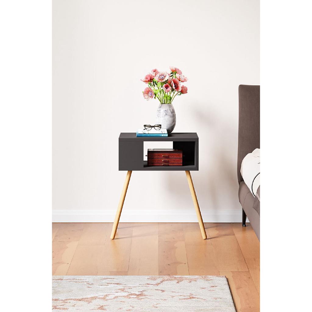 Wooden Leg Nightstand With Decorative Shelves - Atlantic Pine