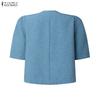 ZANZEA Damen Lässige Runde Hals Sommer Kurzarm Knopf Bluse