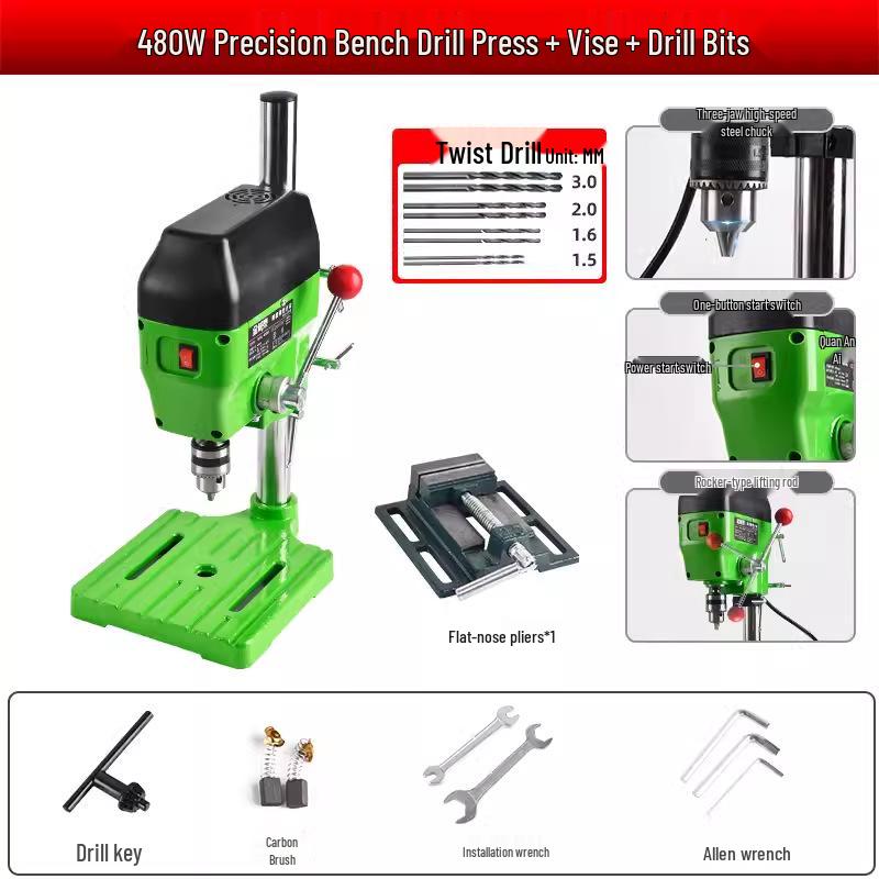 220V Industrial-Grade Mini High-Power Precision Bench Drill for Household and Multi-Functional Use