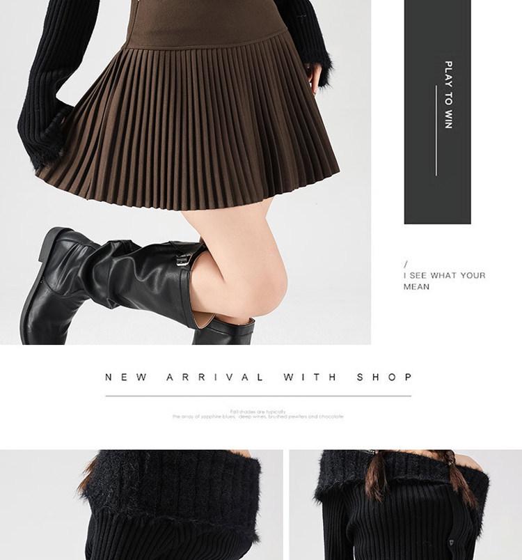 Gray Wool A-line Pleated Skirt - Women's Petite High Waist, Slimming, Short, Autumn/Winter 2025.