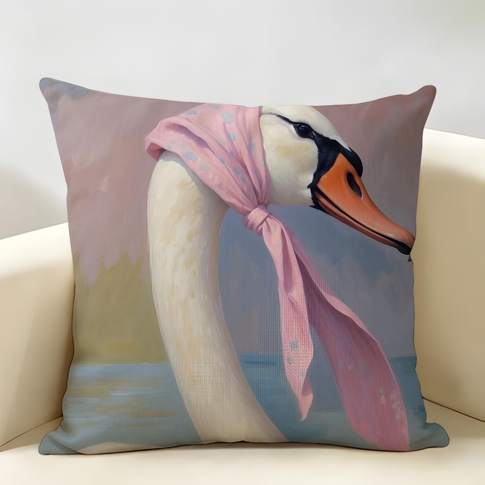 Cute Funny Goose Duck Art Cushion Cover Natural Linen Organic Fabric DoubleSided Printing Room Sofa Decor Pillow Case