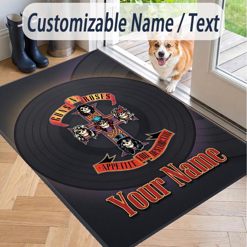 Custom Text Printed Rug Guns N’ Roses Non Slip Floor Carpet For Home Room Decor