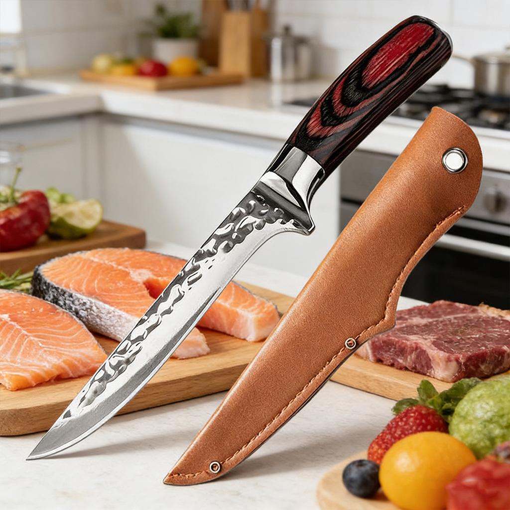 Forged Boning Knife Stainless Steel Chef Knife for Meat Bone Fish Fruit Kitchen Knife Cleaver Butcher Knife with Cover