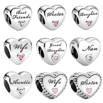 Fasion Heart Shaped Wife Mom Dad Daughter Pendant Beaded Jewelry Gift Diy Loose Beads