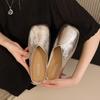 Concise Mules Shoes Cover Toe Outdoor Slippers Women Genuine Leather Low Heels Summer Sandals Party Golden Shoes