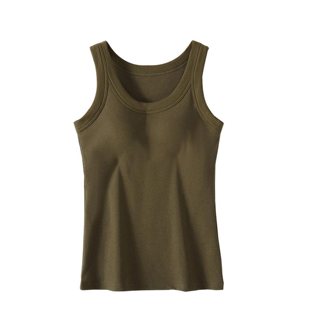 Women's Solid Color Vest Without Wires, Padded Round Neck Bottoming Top