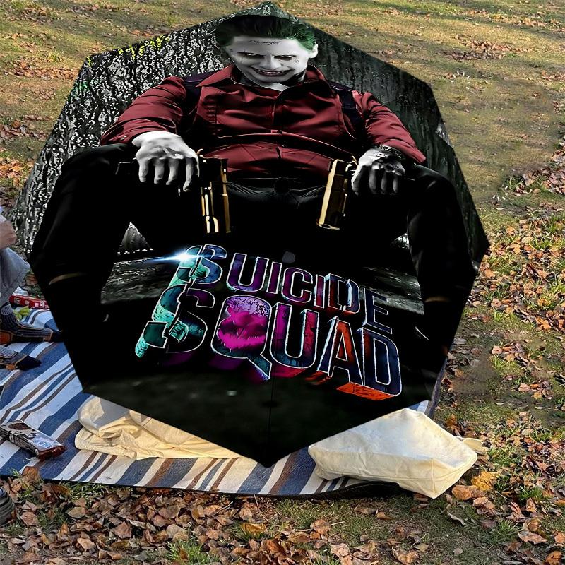 1 ks Deštník Joker Sebevražedný oddíl - 8 žeber vyztužený, Automatické otevírání, Lehký a odolný, Roztomilý módní doplněk pro venkovní použití, D2636