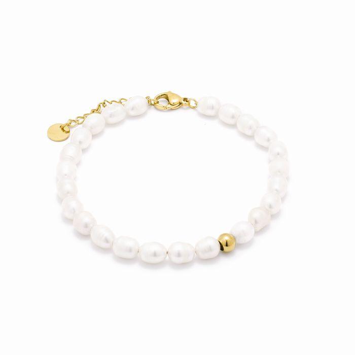 Bracelet - Unwe - Perles blanches - Or jaune 18 carats - 17 cm + 3 cm d'extension