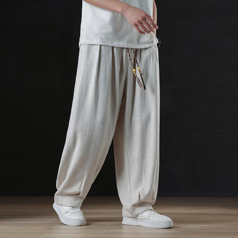 Men Loose Wide Leg Casual Long Pants Chinese Style Plus Size Trousers