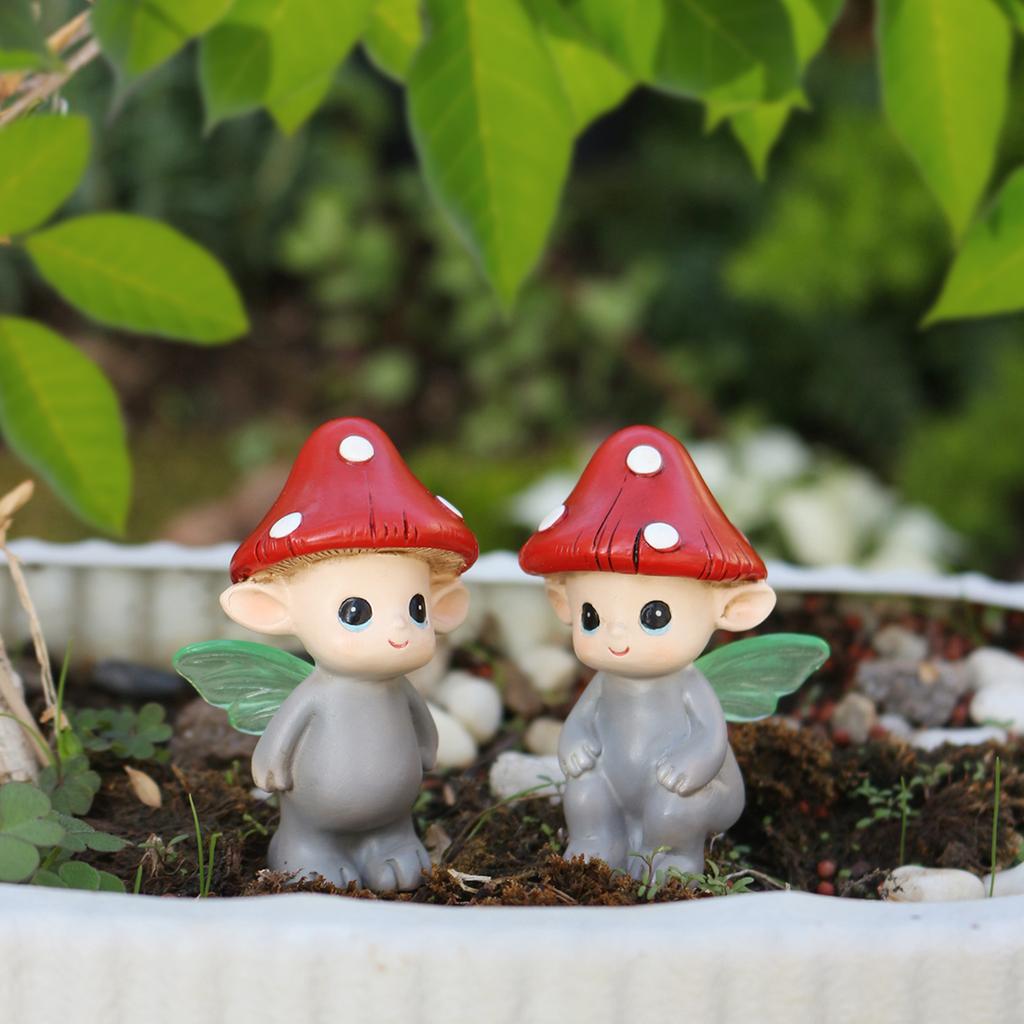 2-tlg. Leuchtende Flügel Pilz-Elfen, Garten Bonsai Pilz-Elfen-Ornament, Harz-Handwerk