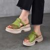 Retro Genuine Leather Women's Outdoor Slippers Lightweight Peep Toed Thick Soled Sandals