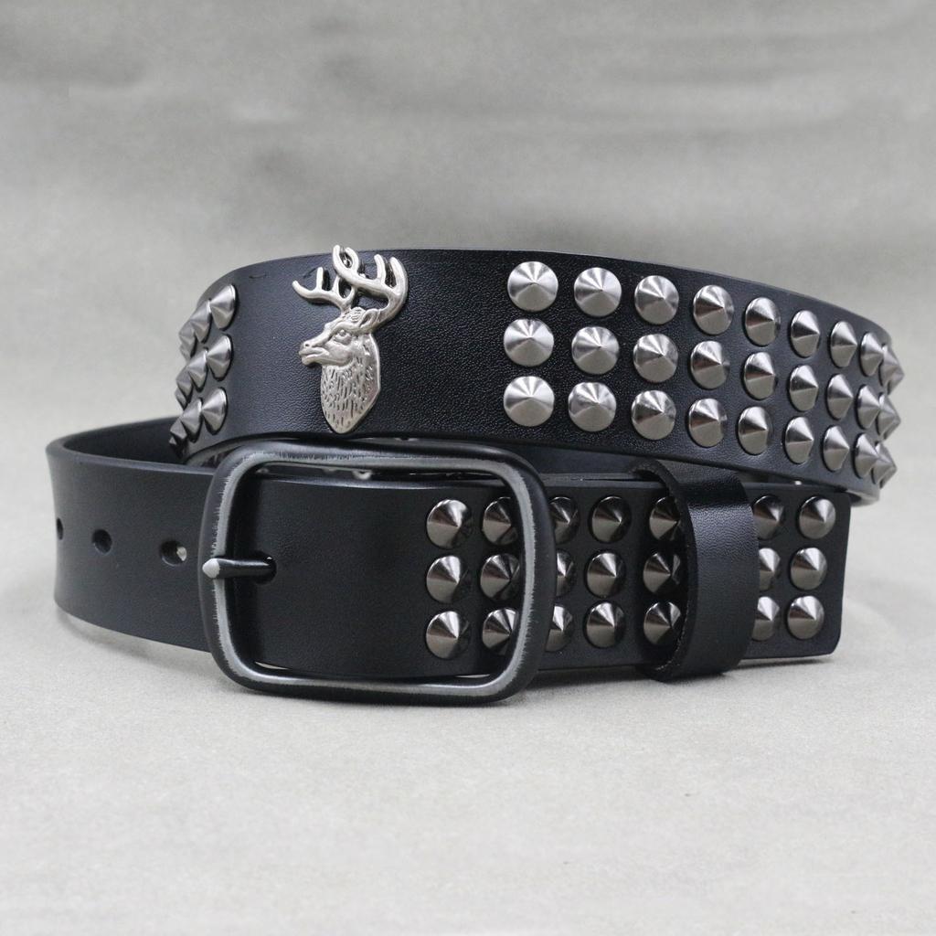 New European and American Rivets Lucky Deer Women's Belt Personalized Decoration Versatile Men's High-quality Cowhide Belt