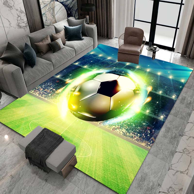 3D Flame Soccer Pattern Rug, Suitable for Living Room Home Décor, Children's Play Area Rug, Non-slip Area Rug, Bedroom Mat.