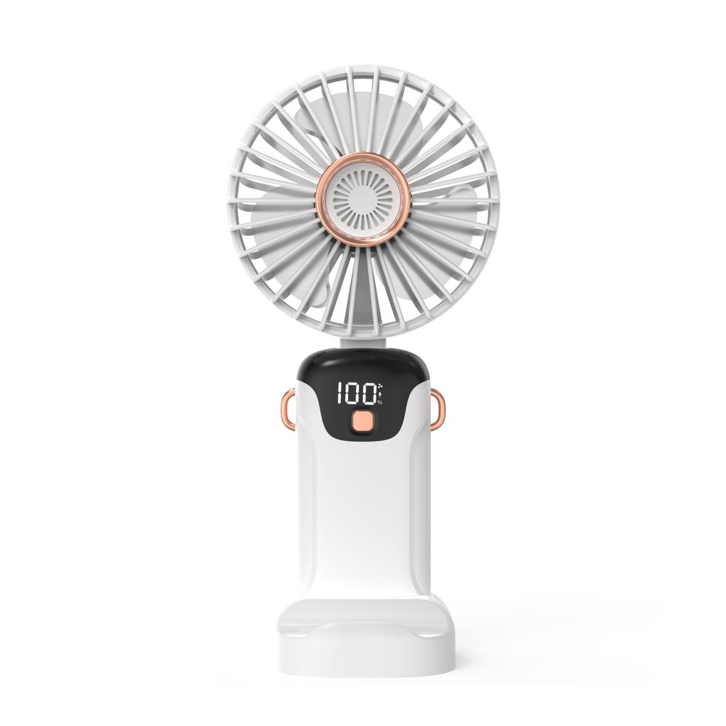 Portable Handheld Mini Fan Foldable Neck Hanging Fans 5 Speed USB Rechargeable Fan with Phone Stand and Display Screen 2400mAh