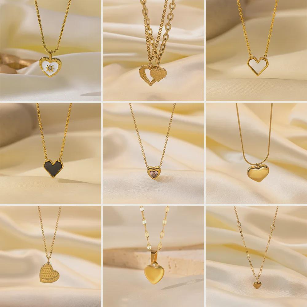 

[Love Series] Elegant Heart-Shaped Golden Stainless Steel Necklace for Women
