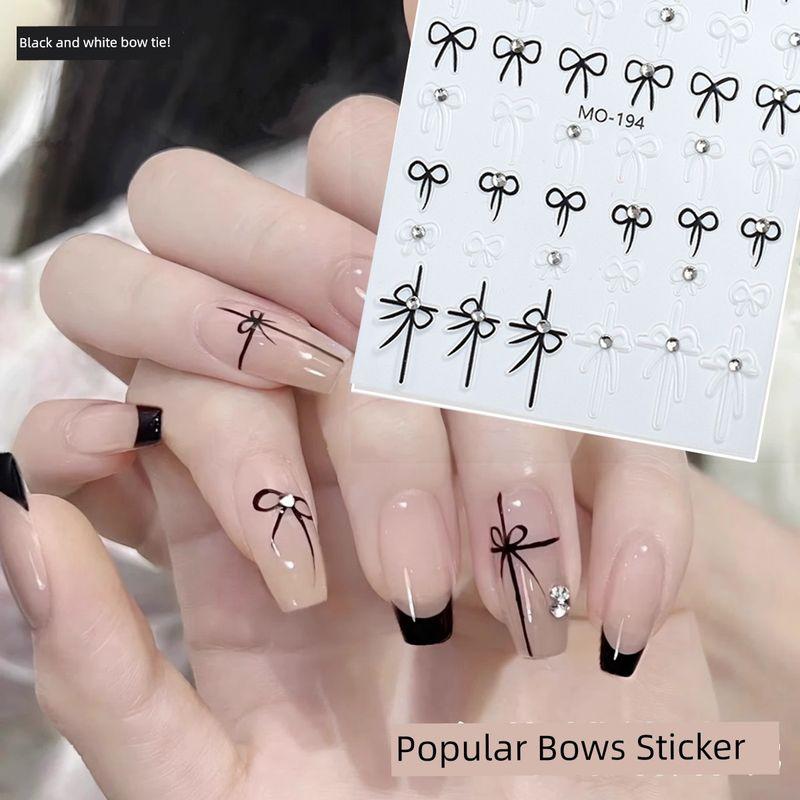 

Nail Sticker Adhesive Black White Bows Bright Crystal Nail Decals Minimalist 2025 New Arrival Nail Ornament MO-194 Black and White Bows [Crystal Diamond]]