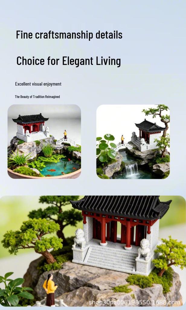 Chinese Retro Micro-Landscape Rockery Pavilion: Water-Absorbing Stone Aquarium Bonsai Ornament