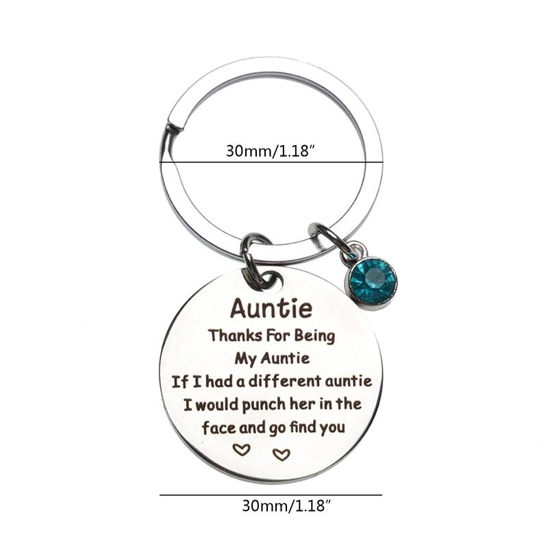 Stainless Steel Keaychain Aunt Appreciation Mothers Day Jewelry Round Pendant Keyring for Aunt Godmother Present