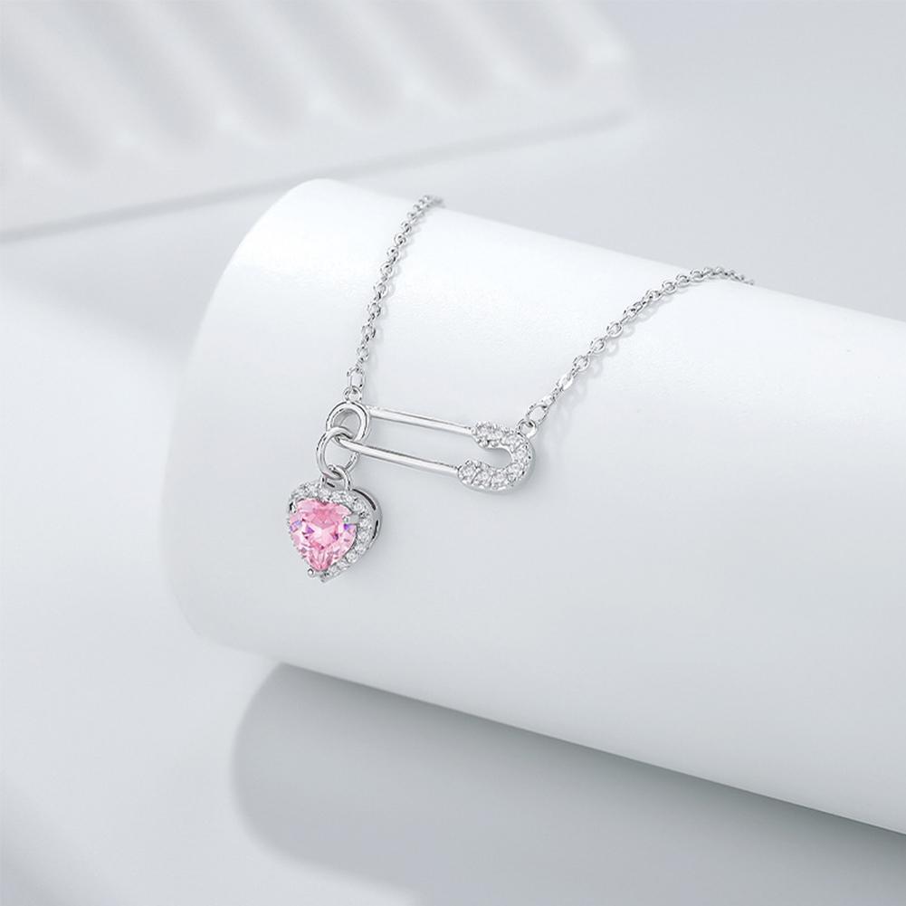 Safety Pin Clip Love Pendant Necklace for Women Hollow Tassel Collarbone Chain Choker Adjustable Length Anti-Tarnish Lightweight