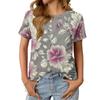 Women's Fashionable Casual Summer Floral Print V-neck Button Short-sleeved Top