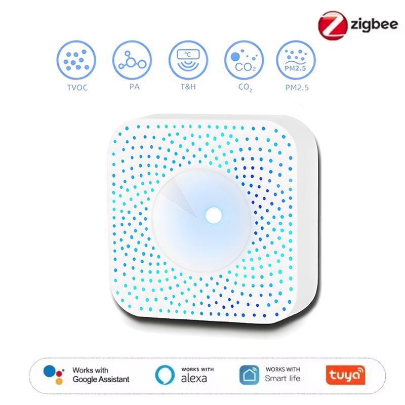 Tuya WiFi ZigBee Air Quality Detector PM2.5 Formaldehyde VOC CO2 Temperature Humidity 6in1 Smart Air Box Sensor Via Alexa Google