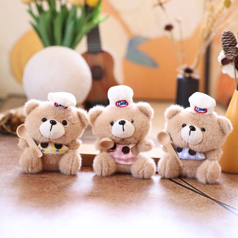 Bear Plush Chef Pendant Wearing Checkered Clothes And Carrying A Spoon Design