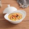 Hotel Ceramic Steamed Egg Cup with Lid, Multi-Purpose Egg Custard & Stew Pot, Bird's Nest Glaze, Pure White