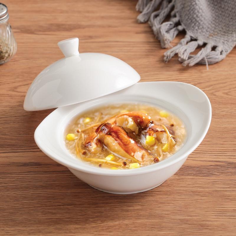 Hotel Ceramic Steamed Egg Cup with Lid, Multi-Purpose Egg Custard & Stew Pot, Bird's Nest Glaze, Pure White