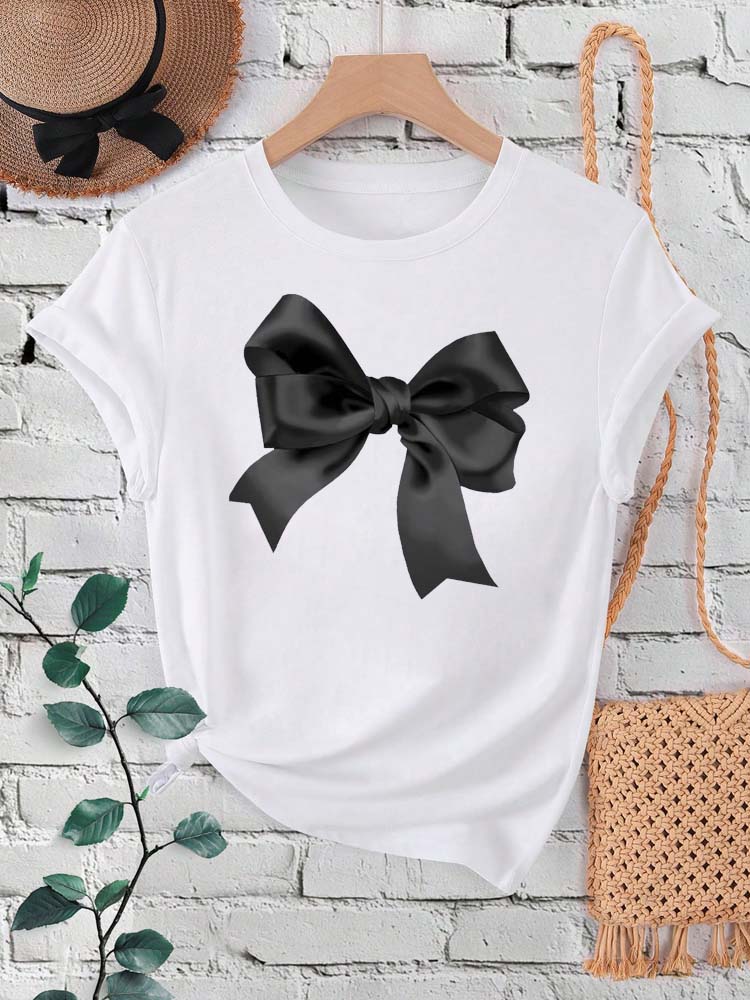 New Summer Women T Shirt Fashion Cherry Bow Print Short Sleeve T-Shirts Casual Streetwear Hip Hop Y2k Clothes Tops