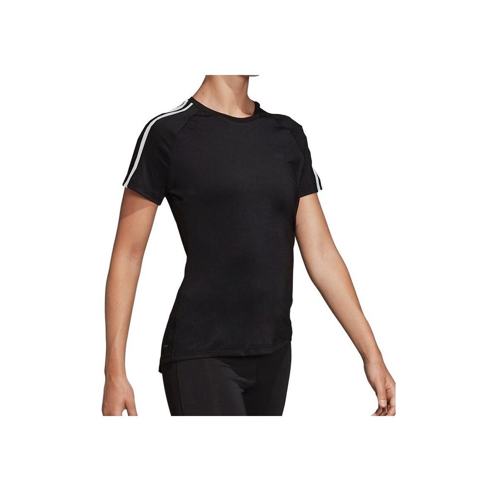 Adidas Striped Design Round Neck Pullover Short Sleeve T-Shirt Women Tops Black DU2073