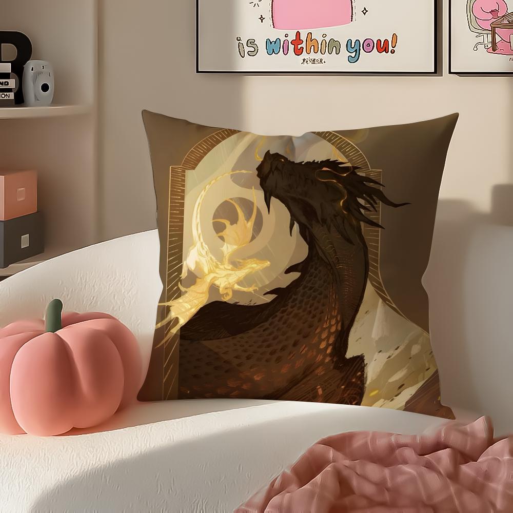 Epic Fantasy Fictional FFourth WWing Dragon Cushion Cover Pillowcase Short Plush Invisible Zipper Room Sofa Cushion Cover