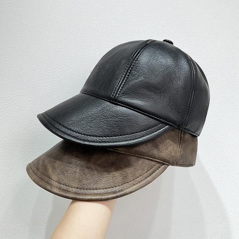 British Style Retro Fisherman Hat for Women Autumn and Winter PU Leather Versatile Duck Tongue Hat