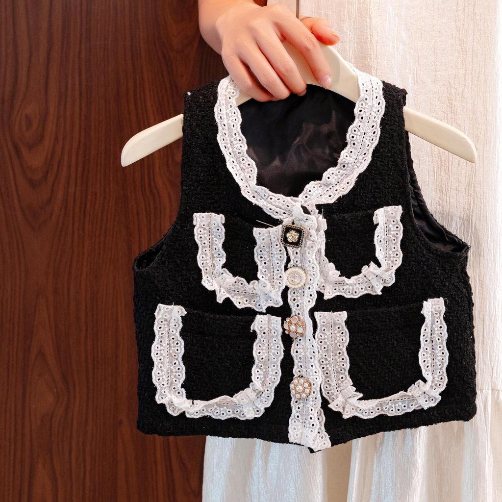 2025 Autumn/Winter Korean Style Elegant Button-Up Vest for Girls and Toddlers