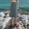 Sancai Women's Plaid Slit Midi Skirt