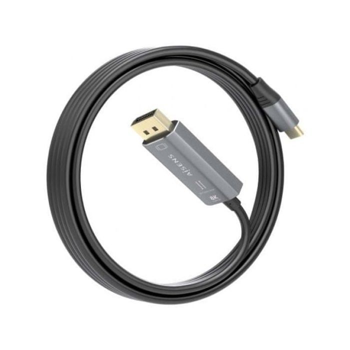 Cable Conversor AISENS A109-0880 USB-C/DisplayPort 8K 1.8m Negro bidireccional aluminio