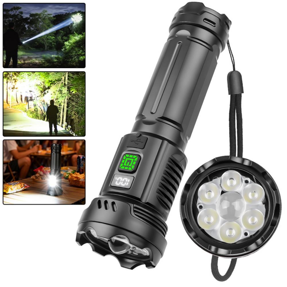 High Power Rechargeable Tactical Flashlight, Zoom LED Flashlight with Built-in Battery for Outdoor Camping Fishing Hiking