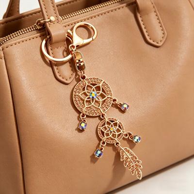 Keychain Pendant Rhinestones Inlaid Dream Catcher Design Key Chain with Lobster Clasp Bag Charm Backpack Accessory